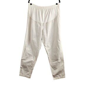Duo Maternity Cotton Stretch Knit Tummy Panel Pull On Beige Denim Pants